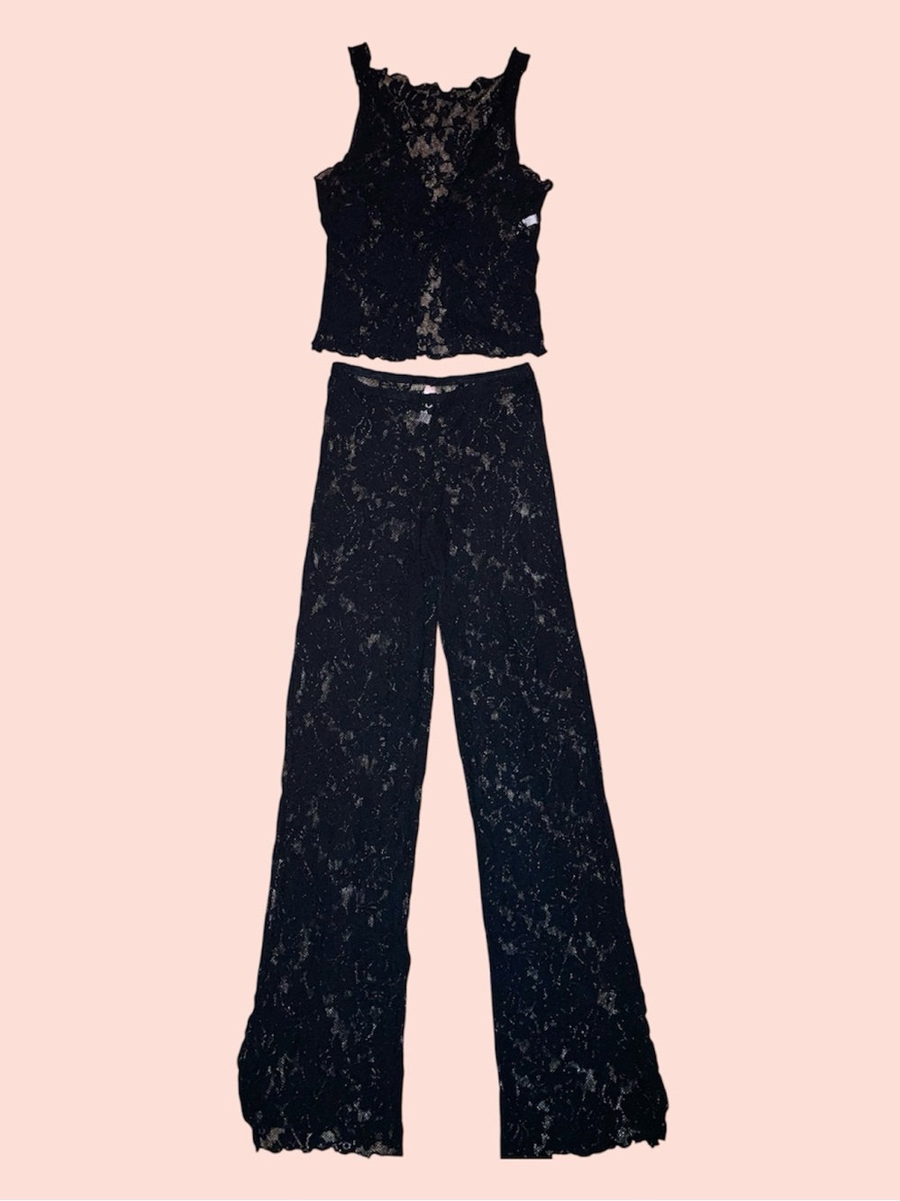 Vintage 2003 Black Floral Lace Pants & Tank Top Set